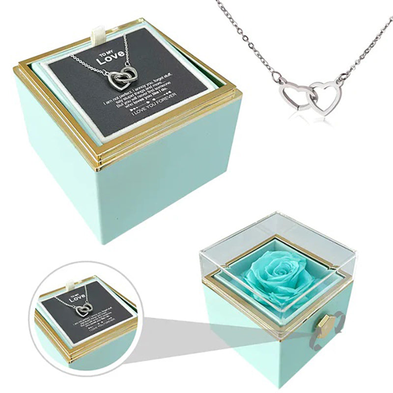 Double Heart Engraved Necklace & Eternal Rose Box