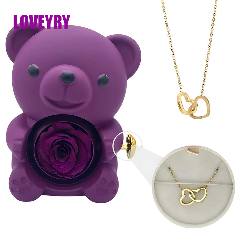 Double Heart Engraved Necklace & Eternal Bear Box