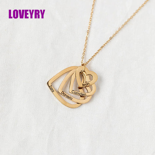 Stacked Hearts Name Necklace in 18K Gold Plating