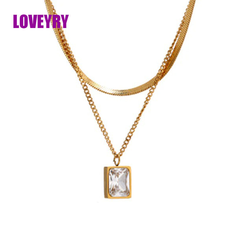 necklace mini exquisite square diamond crystal pendant necklace