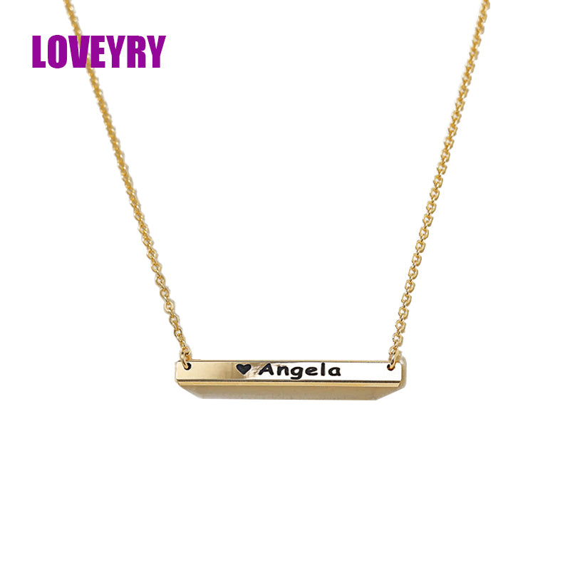 14K gold wrapped one word square engraved customized letter necklace