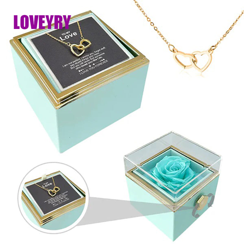 Double Heart Engraved Necklace & Eternal Rose Box