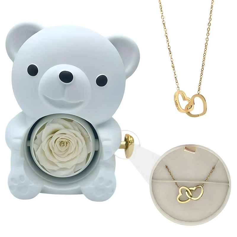 Double Heart Engraved Necklace & Eternal Bear Box