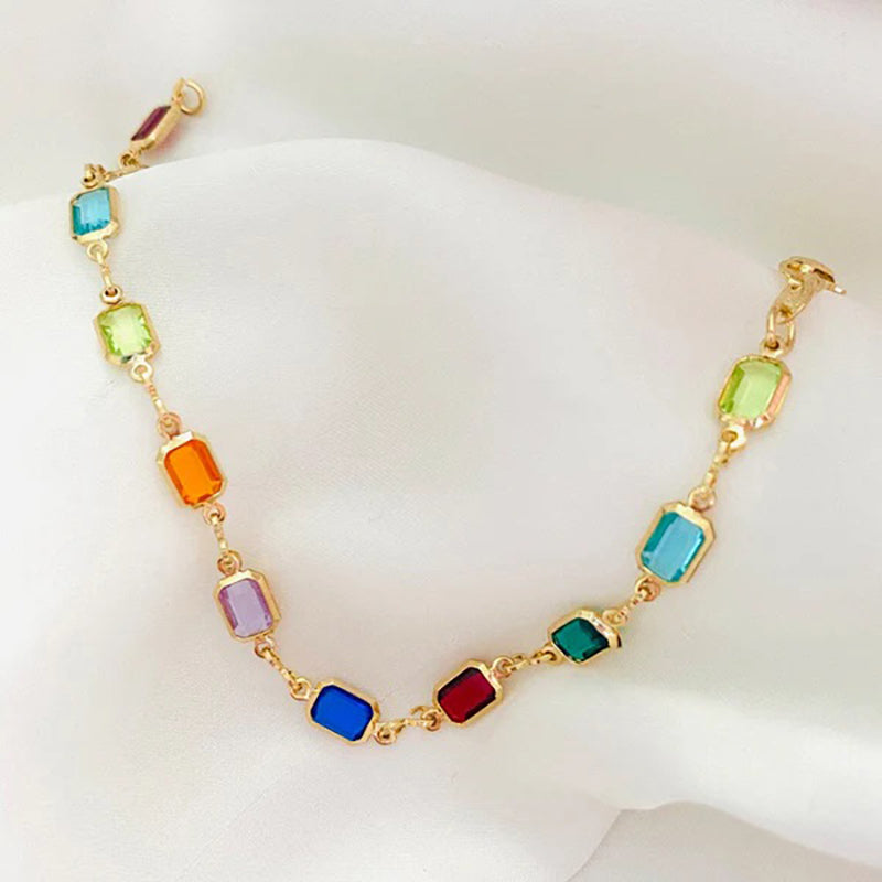 Rainbow Gemstone 18KT Gold Necklace/Bracelet/Anklet