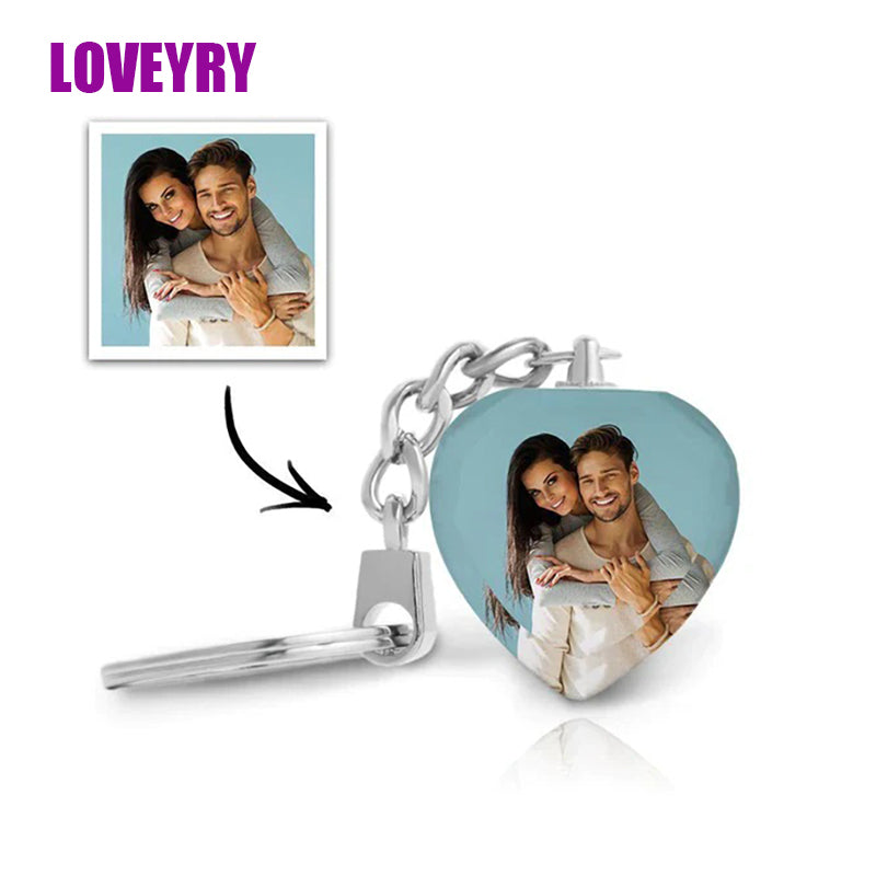 Custom Photo Keychain Crystal Keychain Couple's Heart-shaped