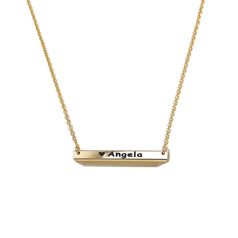 14K gold wrapped one word square engraved customized letter necklace