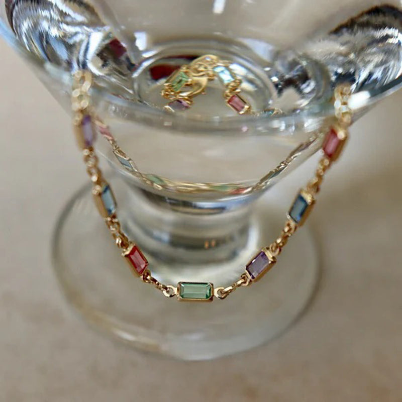 Rainbow Gemstone 18KT Gold Necklace/Bracelet/Anklet